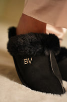 Veloursleder-Pantoffel Schwarz