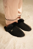 Veloursleder-Pantoffel Schwarz
