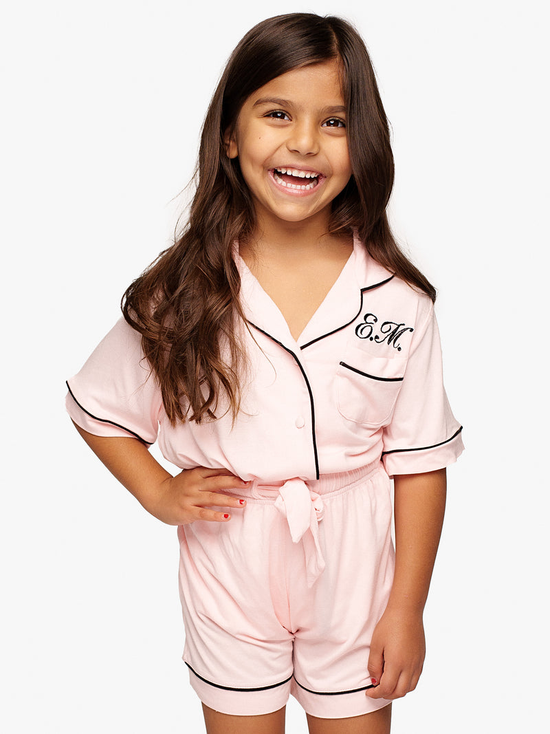 Pyjama Modal Pink Black Piping Kids