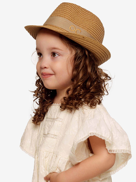 Sombrero de Paja de Lujo Infantil Marrón con Cinta Beige