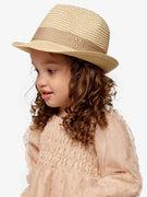 Sombrero de Paja de Lujo Infantil Crema Con Cinta Beige