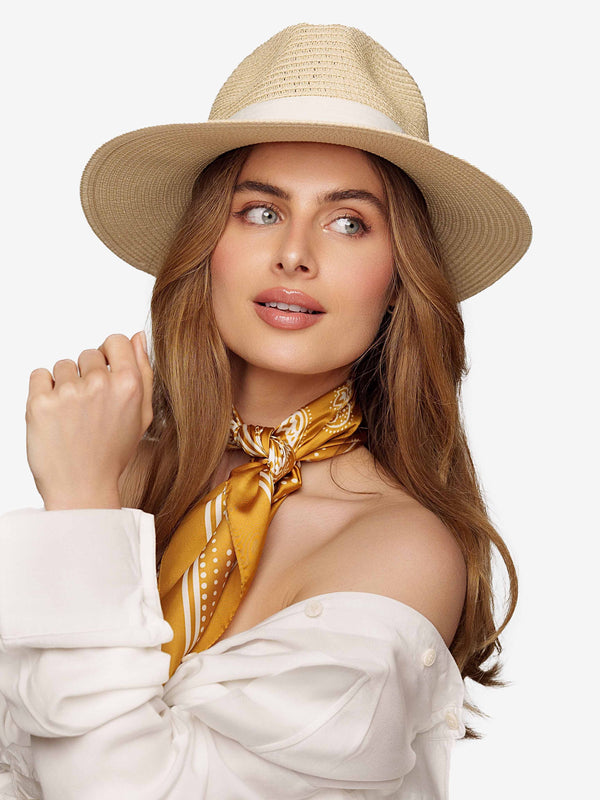 Strohoed Deluxe Crème Met Witte Band
