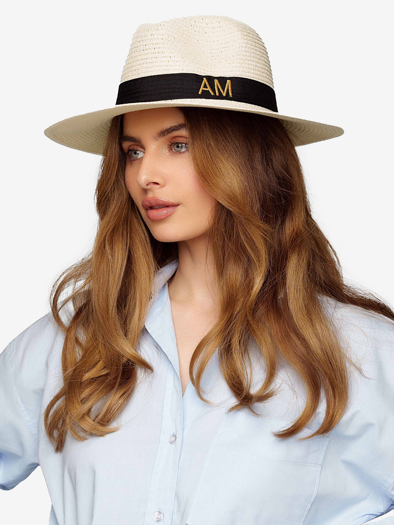 Sombrero de Paja De Lujo Blanquecino Con Correa Negro