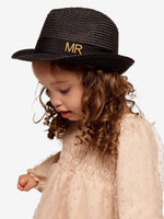 Chapeau de Paille Deluxe Enfants Noir Avec Lanière Noir